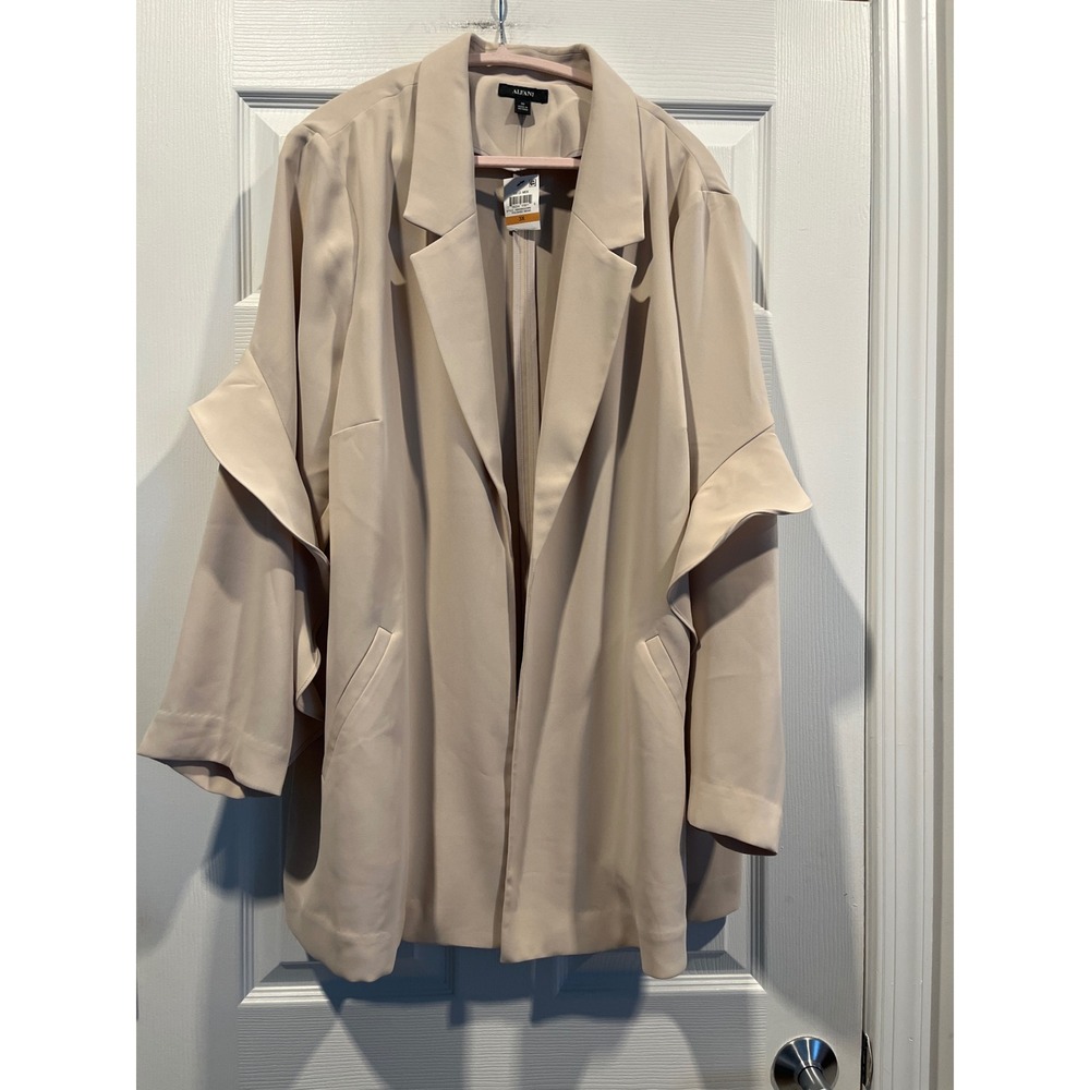Alfani‎ Plus Womens 3X Beige Ruffle Sleeve Open Front Blazer Jacket NWT
